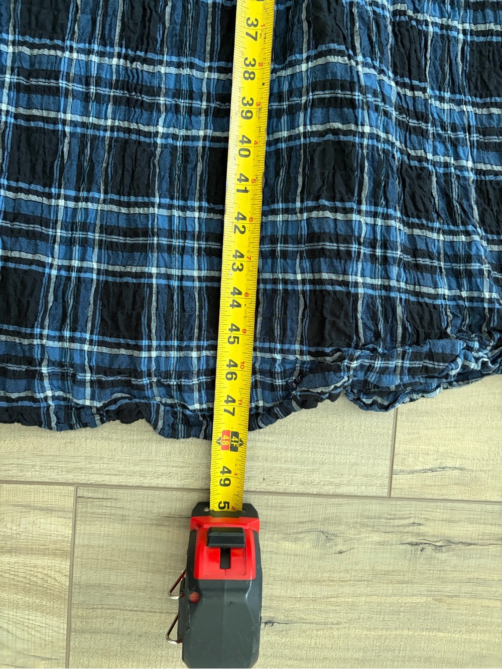 Plaid Midi Dress with Burgundy Tie Detail - Blue - Picture 10 of 11
